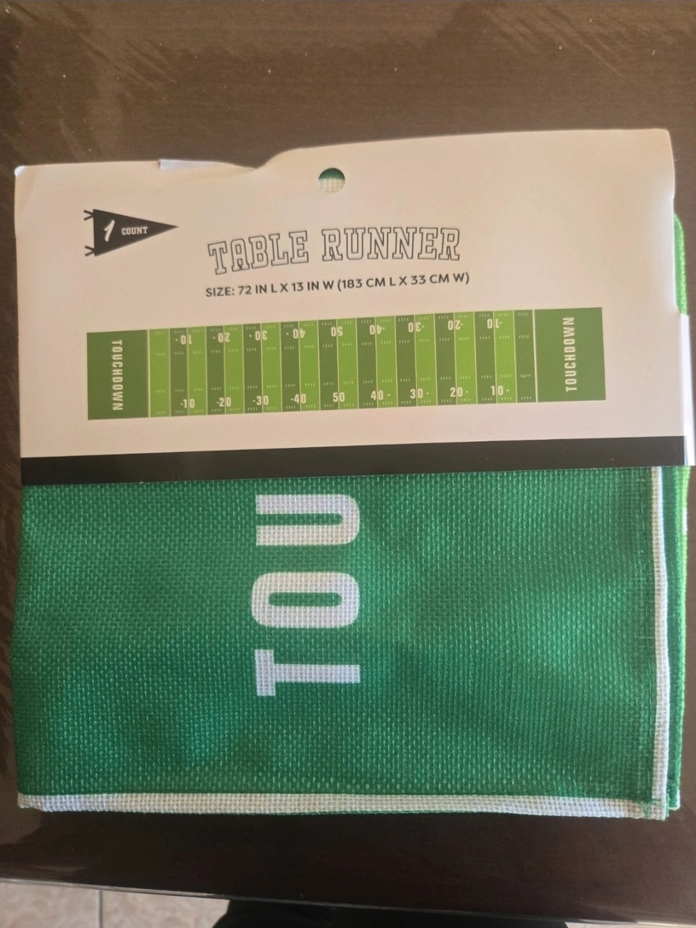 Green Table Runner with Football Field Design
